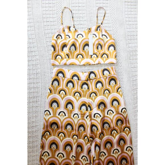 NWT House of Harlow Palazzo Pants & Top Set Satin Wide Leg Size M Golden Rainbow - Picture 11 of 13